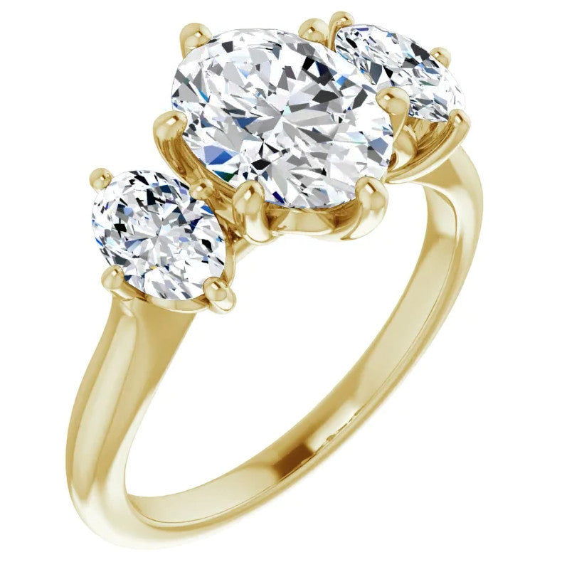 Oval Moissanite Heart Accented 3-Stone Ring