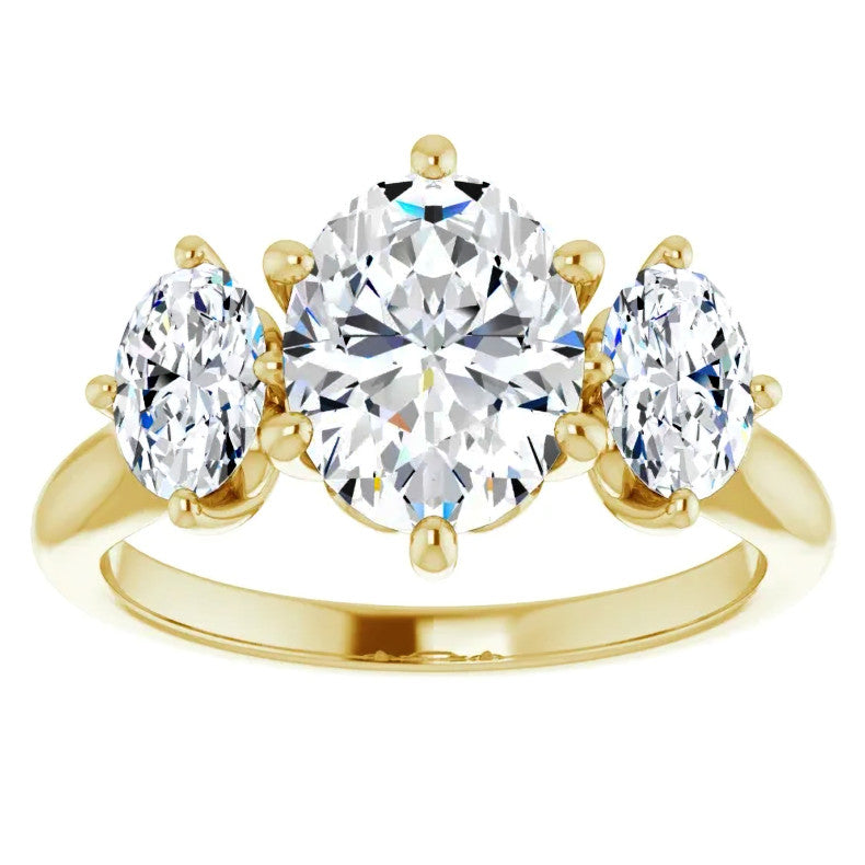 Oval Moissanite Heart Accented 3-Stone Ring
