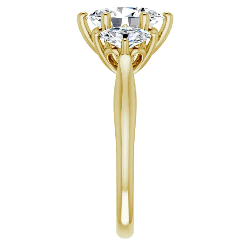 Oval Moissanite Heart Accented 3-Stone Ring