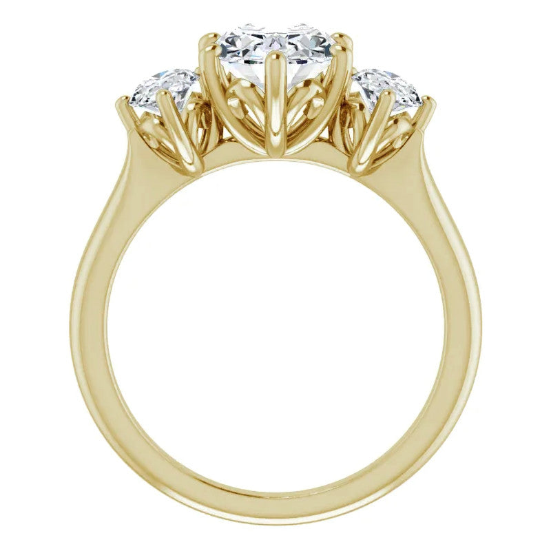 Oval Moissanite Heart Accented 3-Stone Ring