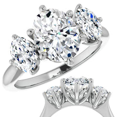 Oval Moissanite Heart Accented 3-Stone Ring