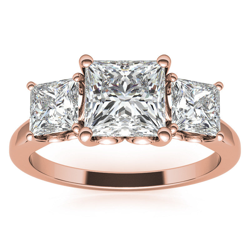 Princess Moissanite Heart Accented 3-Stone Ring