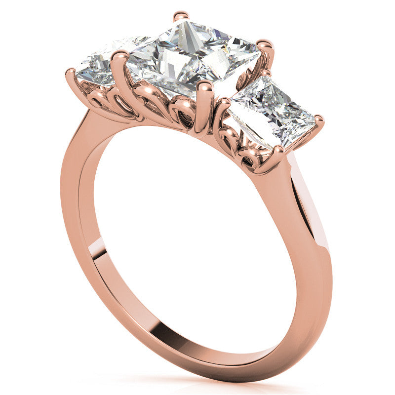 Princess Moissanite Heart Accented 3-Stone Ring