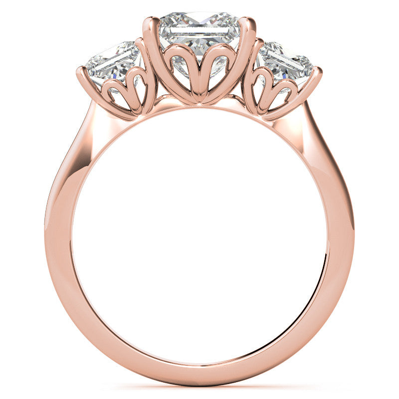 Princess Moissanite Heart Accented 3-Stone Ring