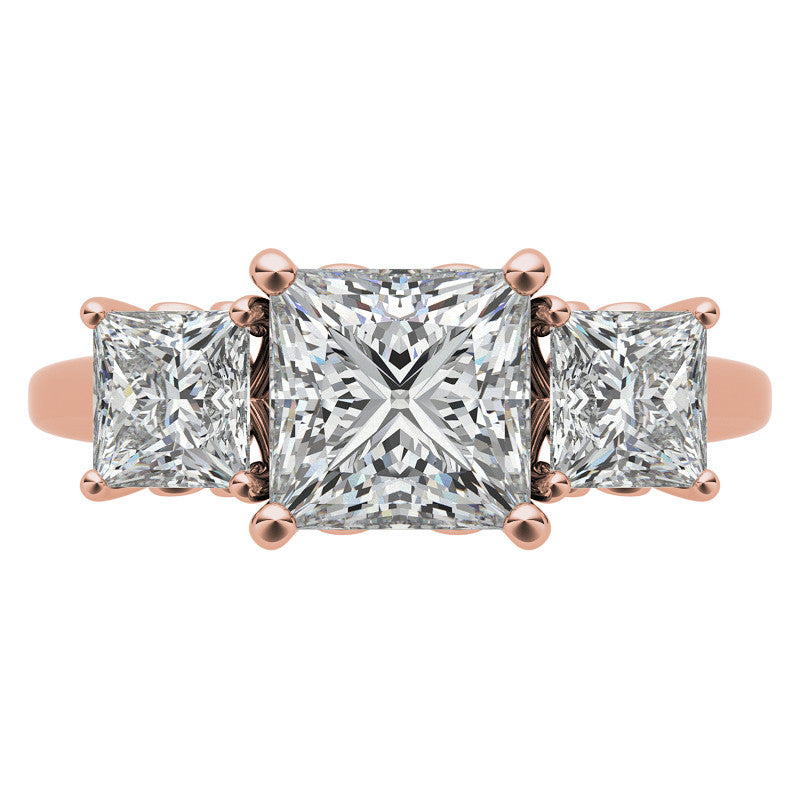 Princess Moissanite Heart Accented 3-Stone Ring