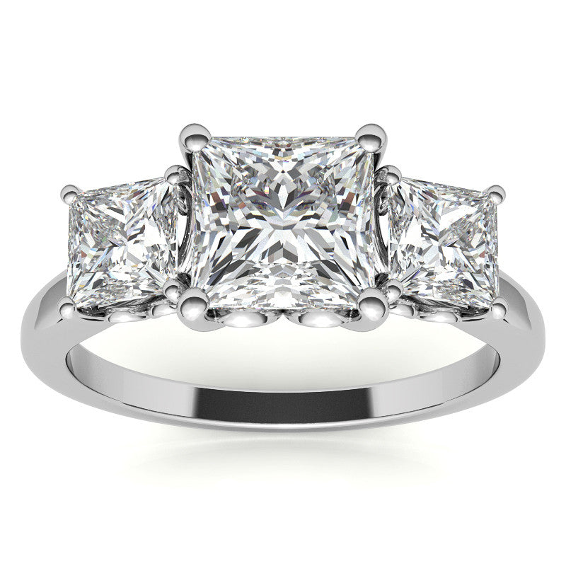 Princess Moissanite Heart Accented 3-Stone Ring