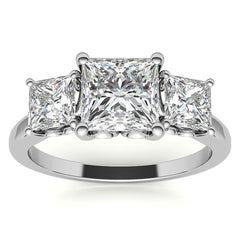 Princess Moissanite Heart Accented 3-Stone Ring