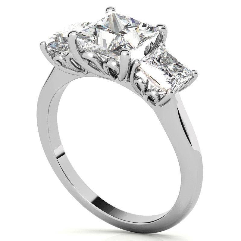 Princess Moissanite Heart Accented 3-Stone Ring