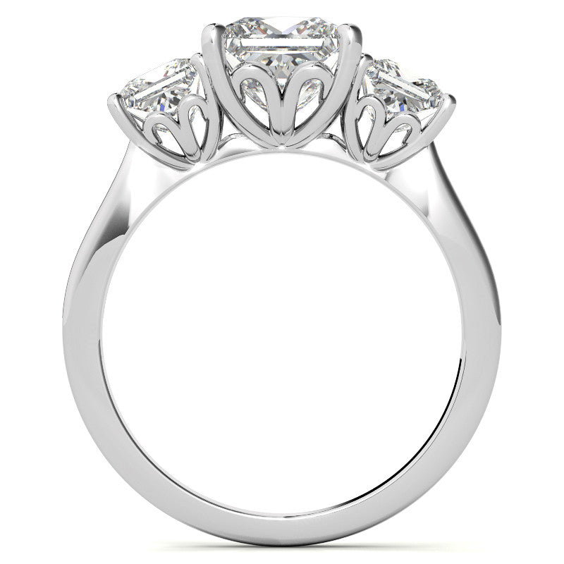 Princess Moissanite Heart Accented 3-Stone Ring