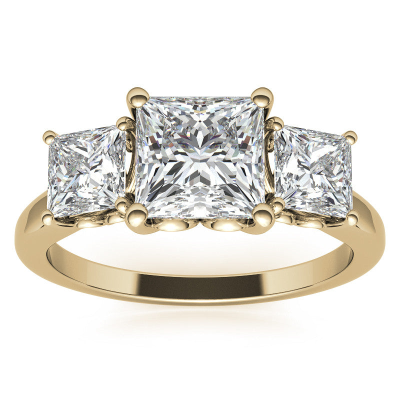 Princess Moissanite Heart Accented 3-Stone Ring