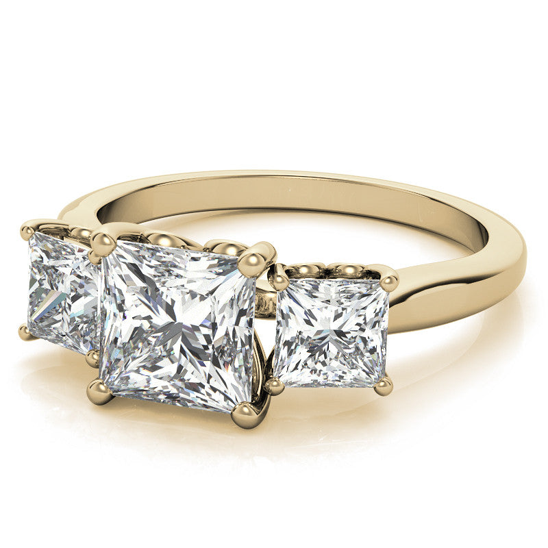 Princess Moissanite Heart Accented 3-Stone Ring