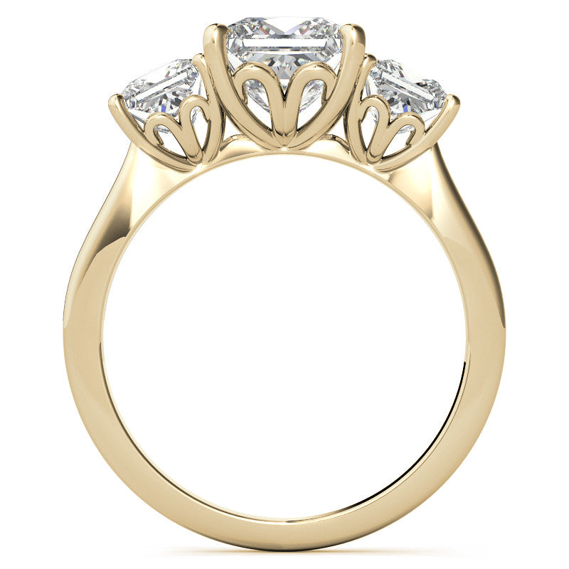 Princess Moissanite Heart Accented 3-Stone Ring