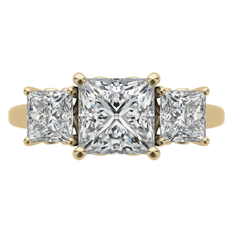 Princess Moissanite Heart Accented 3-Stone Ring