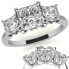 Princess Moissanite Heart Accented 3-Stone Ring