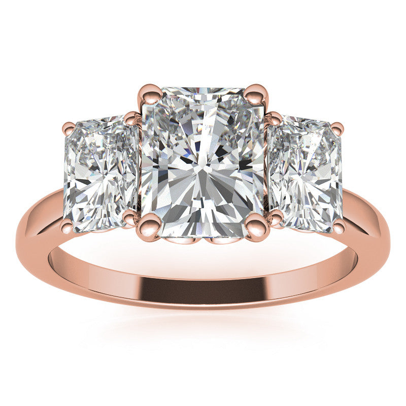 Emerald / Radiant cut Moissanite Three-Stone Engagement Ring