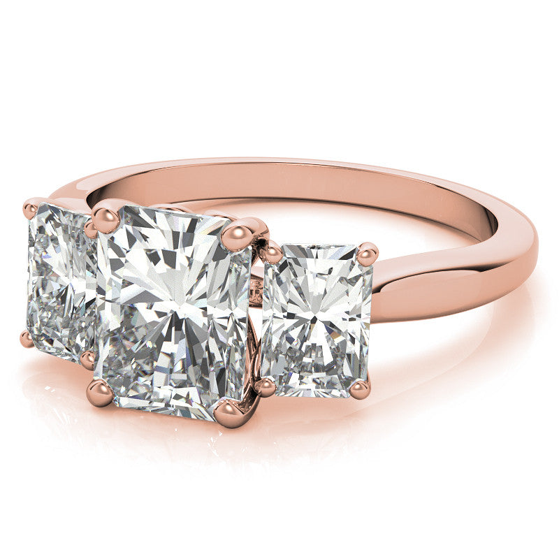 Emerald / Radiant cut Moissanite Three-Stone Engagement Ring