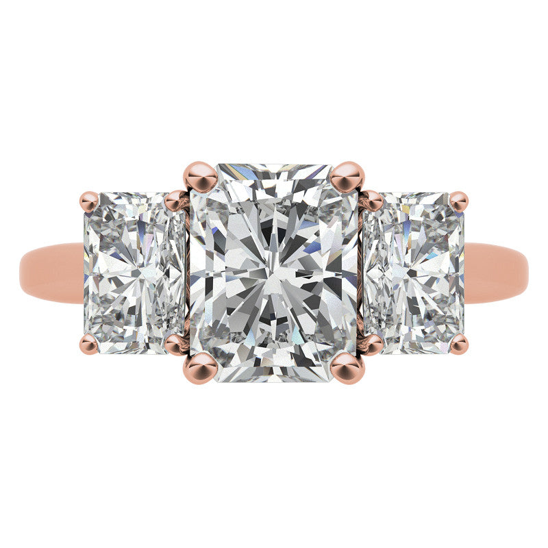 Emerald / Radiant cut Moissanite Three-Stone Engagement Ring