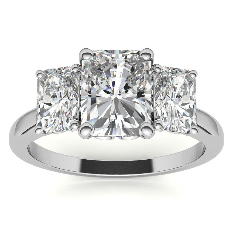 Emerald / Radiant cut Moissanite Three-Stone Engagement Ring