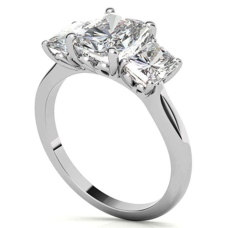 Emerald / Radiant cut Moissanite Three-Stone Engagement Ring