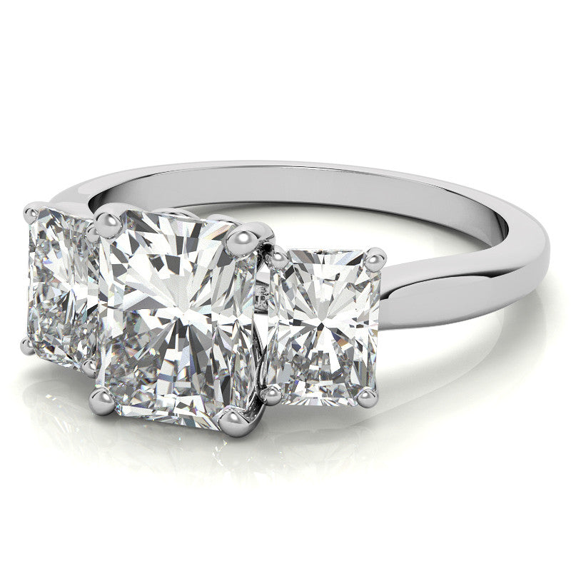Emerald / Radiant cut Moissanite Three-Stone Engagement Ring