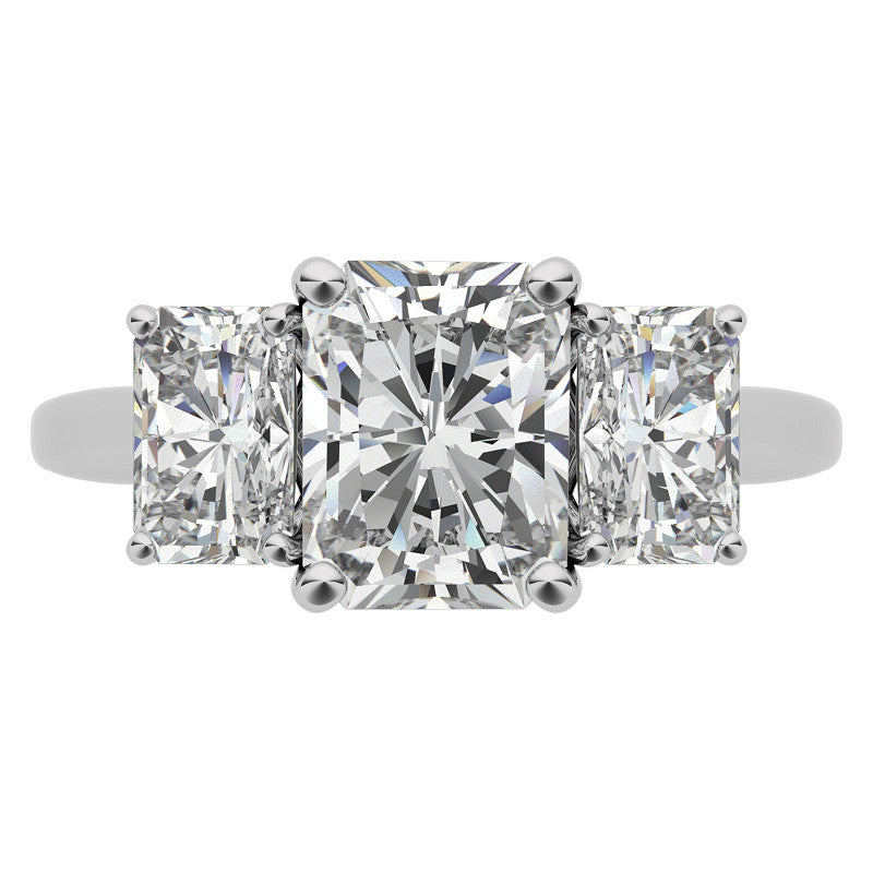 Emerald / Radiant cut Moissanite Three-Stone Engagement Ring