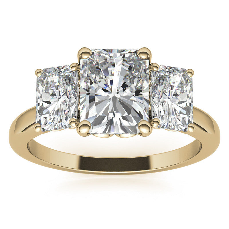 Emerald / Radiant cut Moissanite Three-Stone Engagement Ring