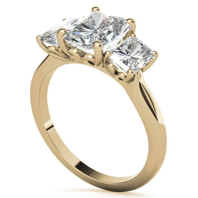 Emerald / Radiant cut Moissanite Three-Stone Engagement Ring
