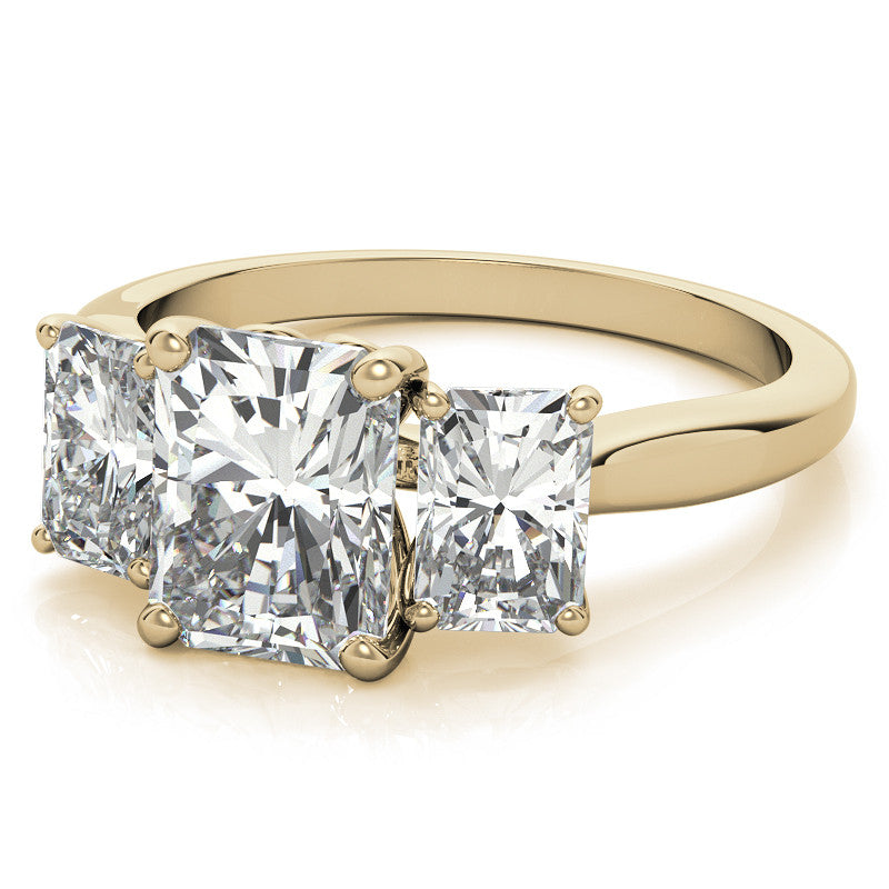 Emerald / Radiant cut Moissanite Three-Stone Engagement Ring