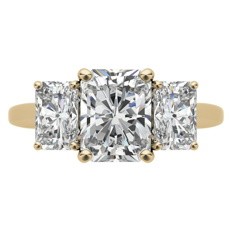 Emerald / Radiant cut Moissanite Three-Stone Engagement Ring