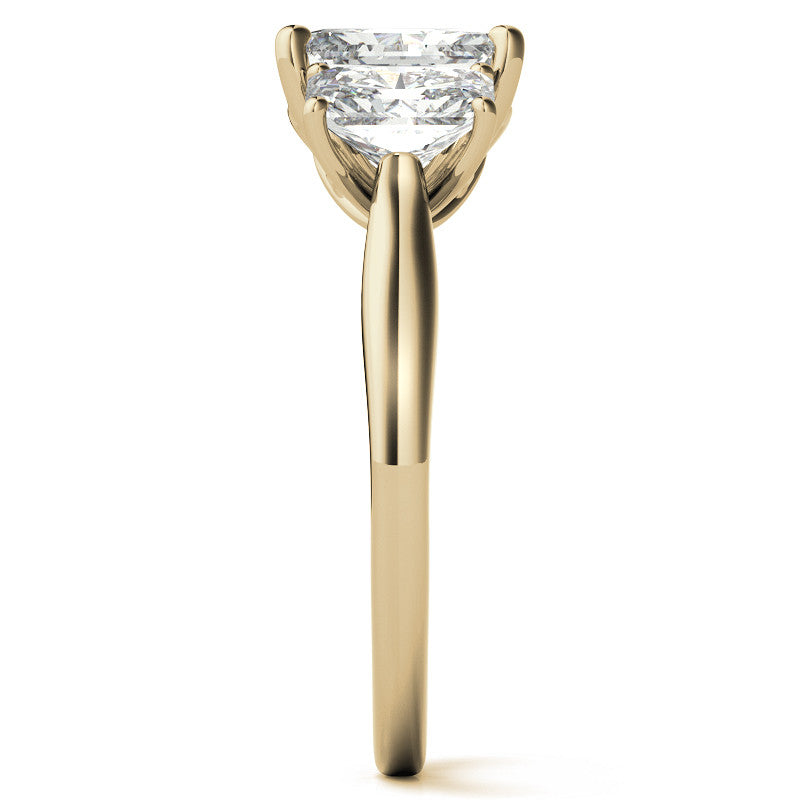 Emerald / Radiant cut Moissanite Three-Stone Engagement Ring