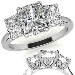 Emerald / Radiant cut Moissanite Three-Stone Engagement Ring