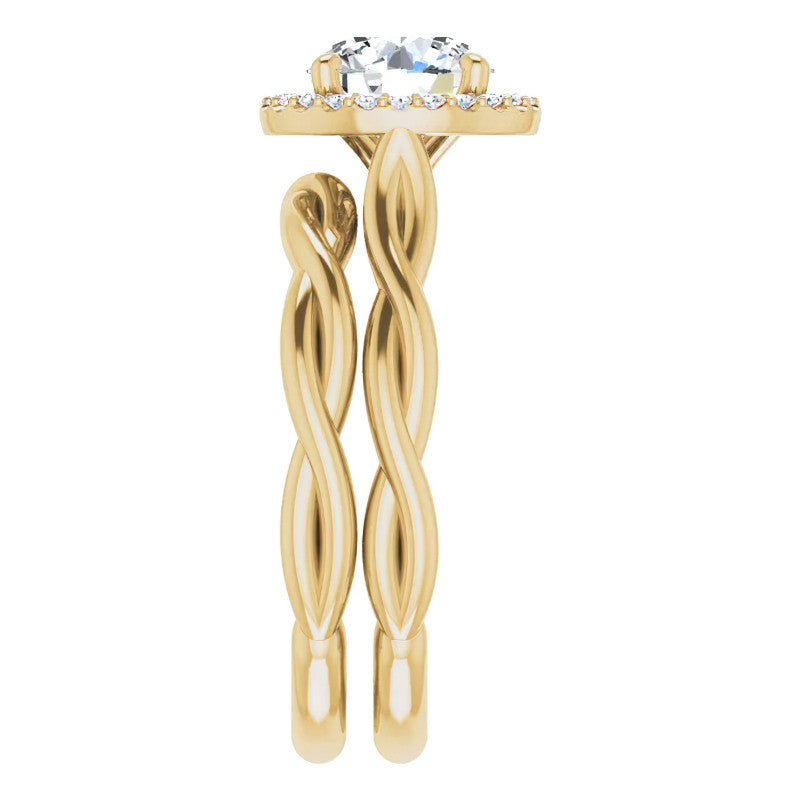 Round Twisted Cathedral Halo Moissanite Engagement Ring