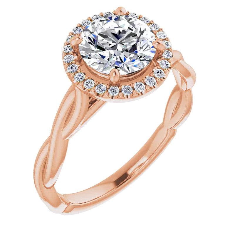Round Twisted Cathedral Halo Moissanite Engagement Ring