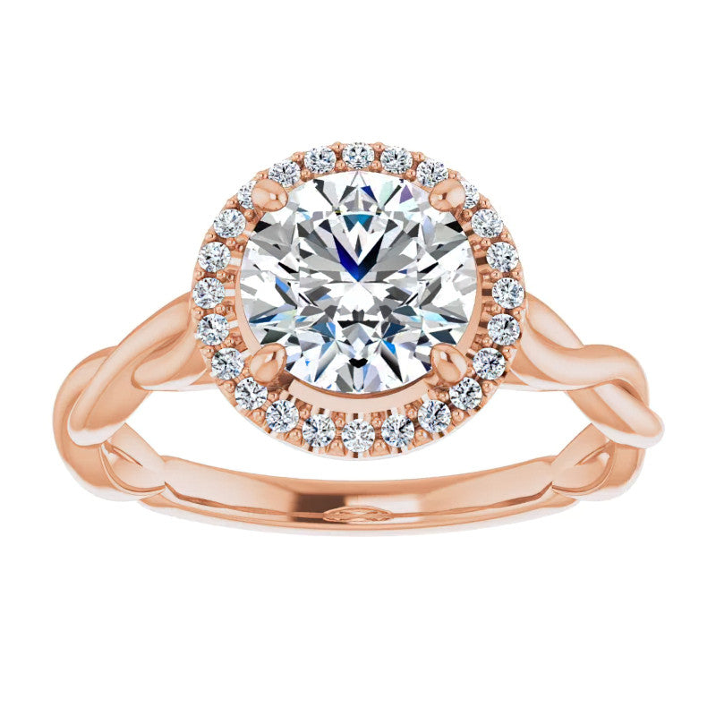 Round Twisted Cathedral Halo Moissanite Engagement Ring