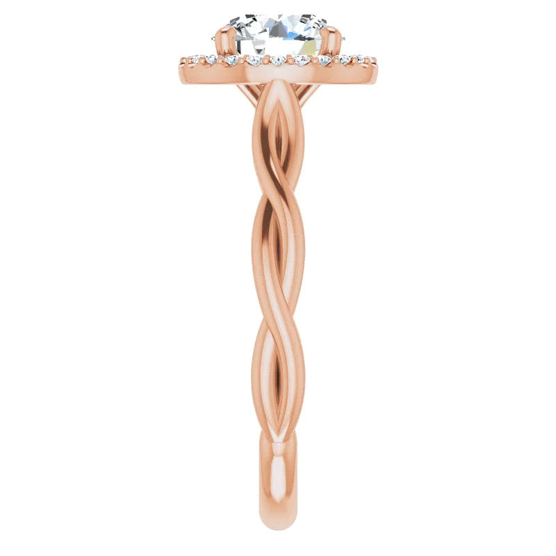 Round Twisted Cathedral Halo Moissanite Engagement Ring
