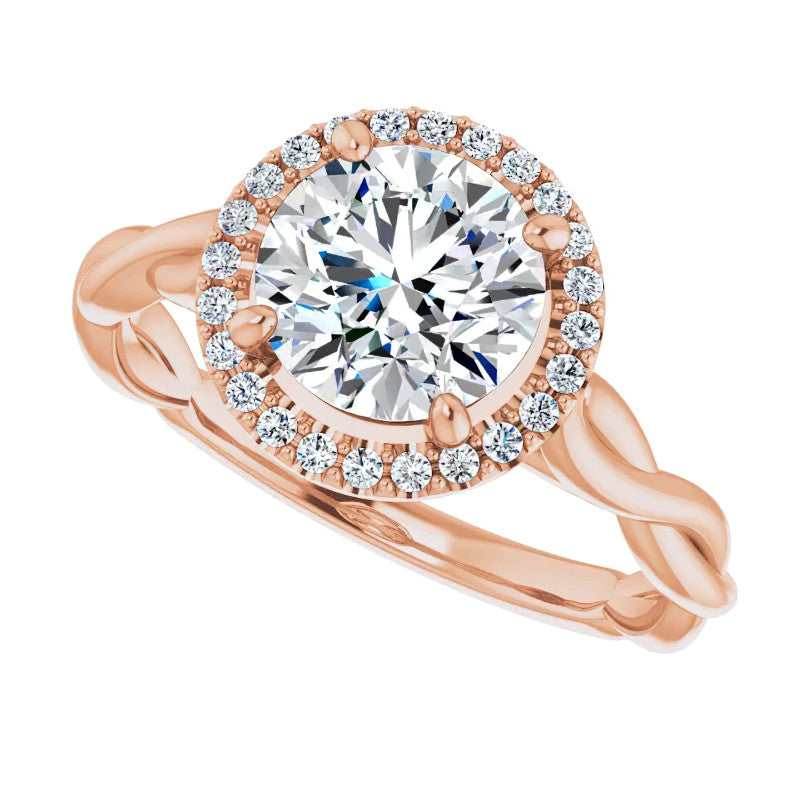 Round Twisted Cathedral Halo Moissanite Engagement Ring