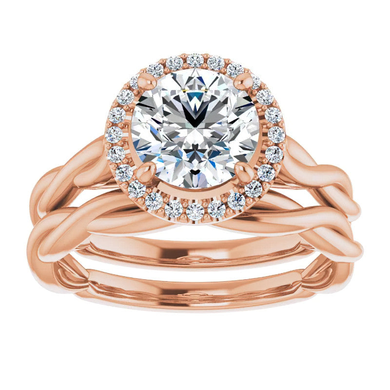 Round Twisted Cathedral Halo Moissanite Engagement Ring