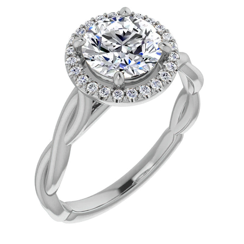 Round Twisted Cathedral Halo Moissanite Engagement Ring