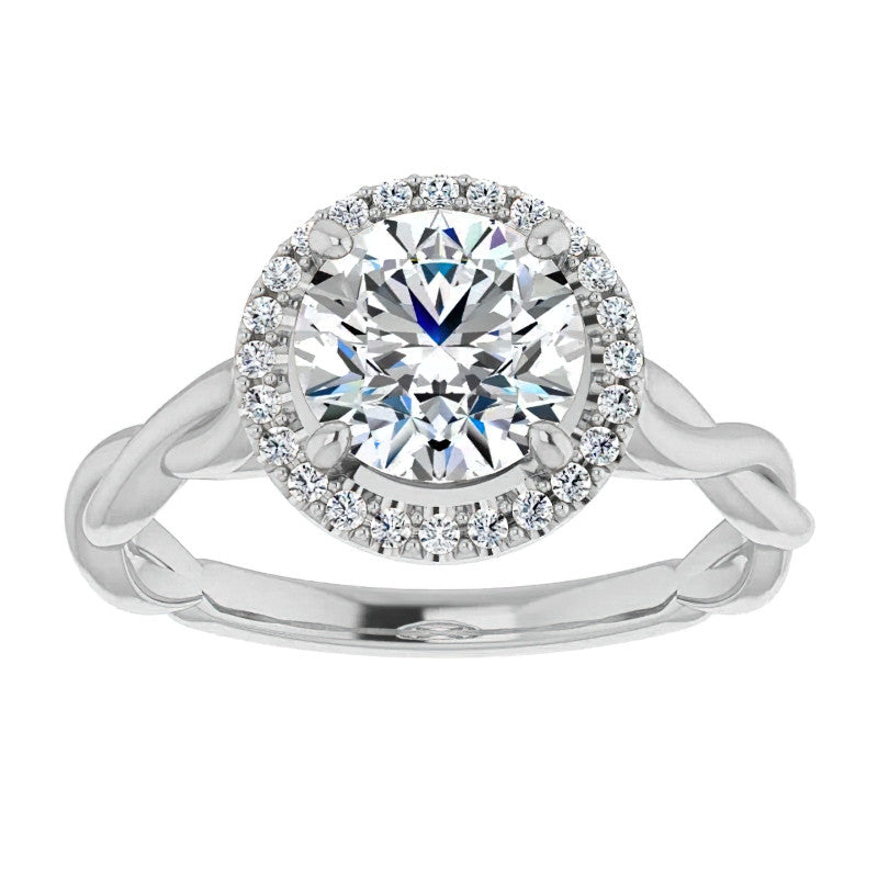Round Twisted Cathedral Halo Moissanite Engagement Ring