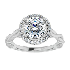 Round Twisted Cathedral Halo Moissanite Engagement Ring