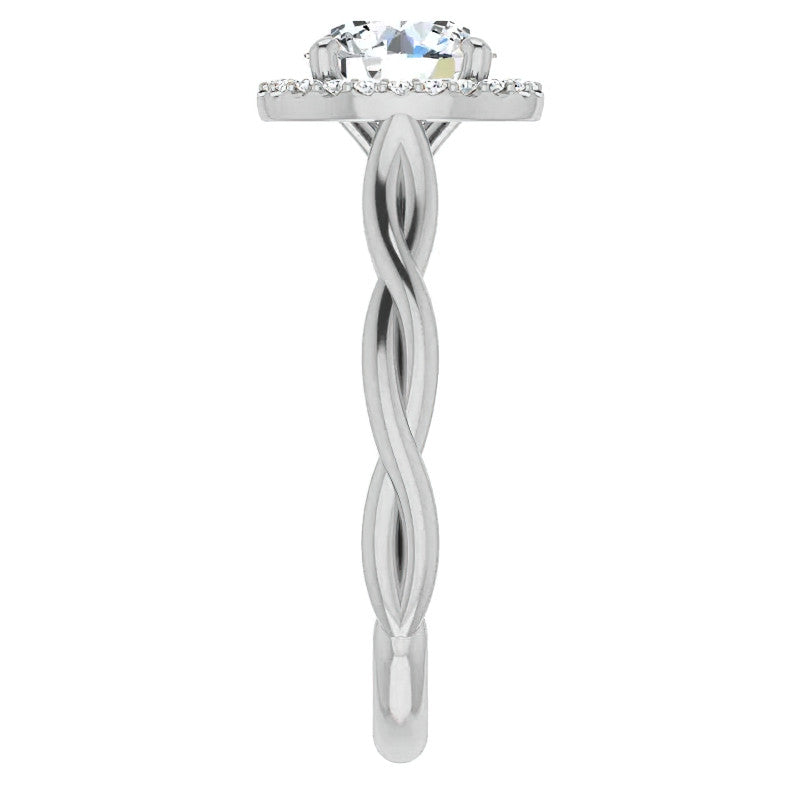Round Twisted Cathedral Halo Moissanite Engagement Ring