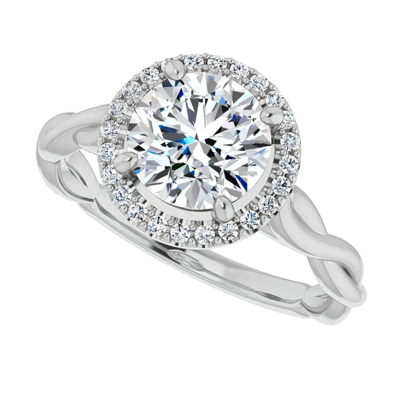 Round Twisted Cathedral Halo Moissanite Engagement Ring