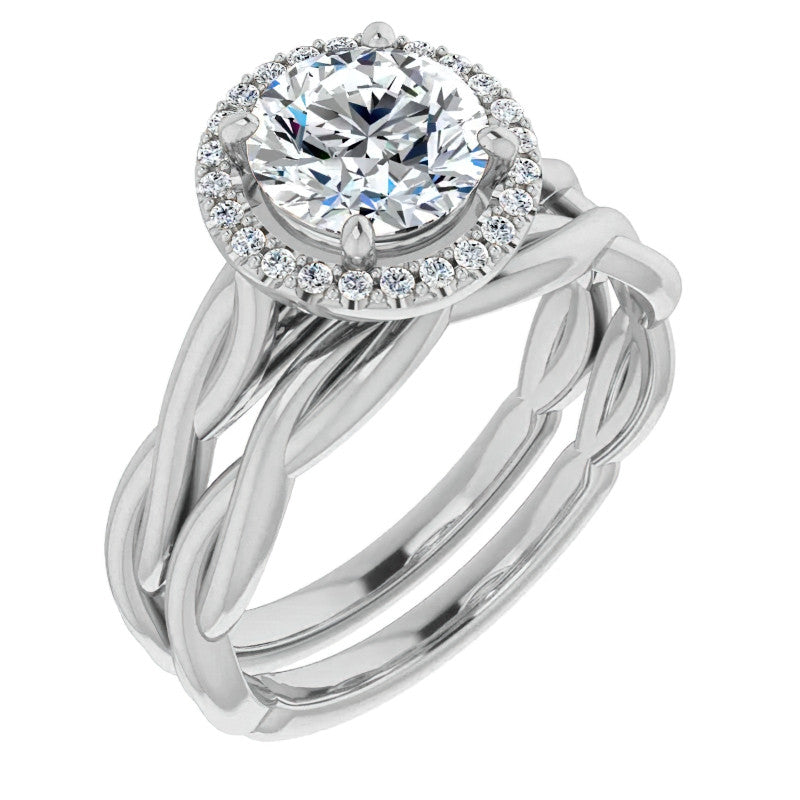 Round Twisted Cathedral Halo Moissanite Engagement Ring