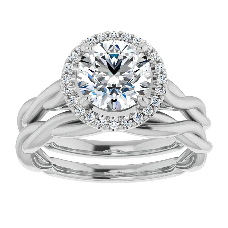 Round Twisted Cathedral Halo Moissanite Engagement Ring