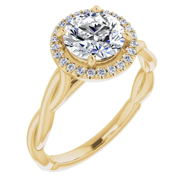 Round Twisted Cathedral Halo Moissanite Engagement Ring