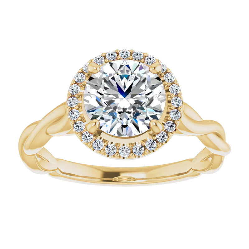 Round Twisted Cathedral Halo Moissanite Engagement Ring