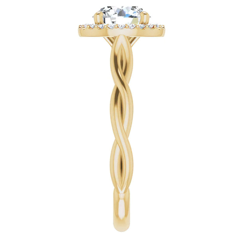 Round Twisted Cathedral Halo Moissanite Engagement Ring