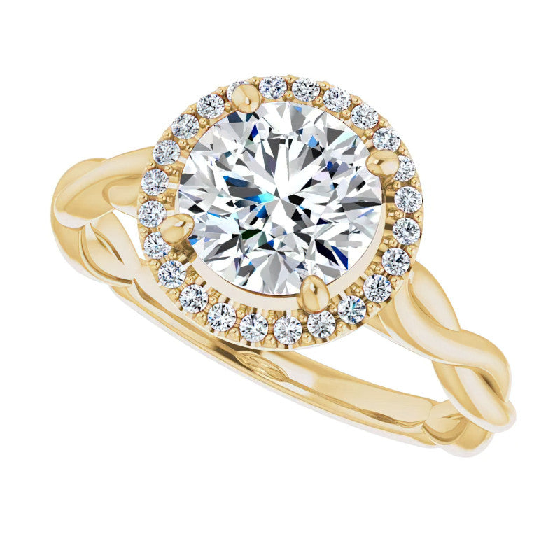 Round Twisted Cathedral Halo Moissanite Engagement Ring