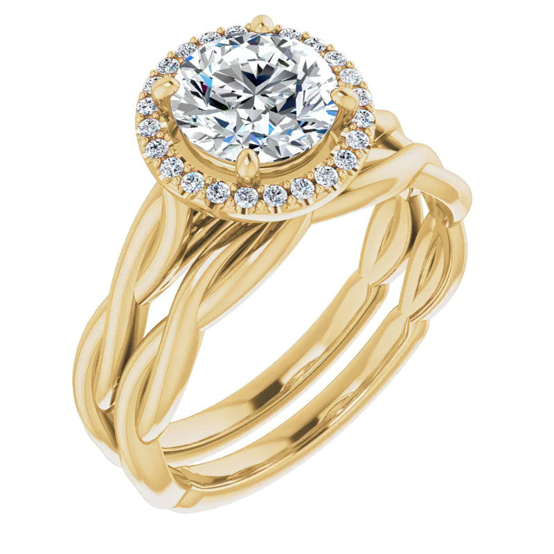 Round Twisted Cathedral Halo Moissanite Engagement Ring