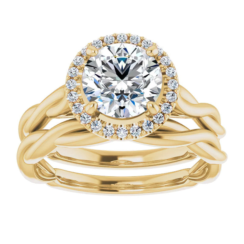 Round Twisted Cathedral Halo Moissanite Engagement Ring